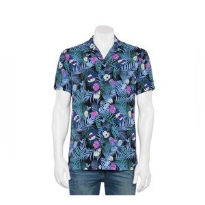 Men's Disney Mickey Mouse Blue Button-Down Hawaiian Shirt Size S